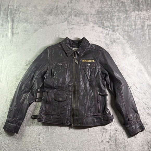 Harley Davidson Womens Genuine Goatskin Leather Jacket Biker Motorcycle Black M